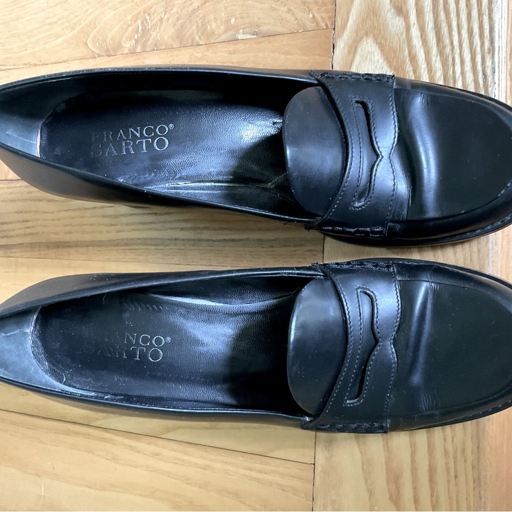 Franco Sarto Black Leather Loafers Slip-Ons